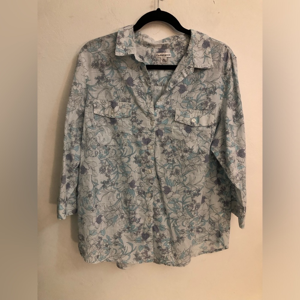 Croft & Barrow Floral Button Up Shirt Women’s XL Cotton 3/4 Sleeve Bloomcore